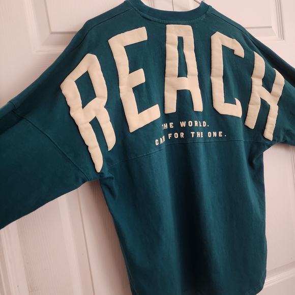 Teal Reach the World Puff Letter Long Sleeve, Womens SZ L - Picture 2 of 8